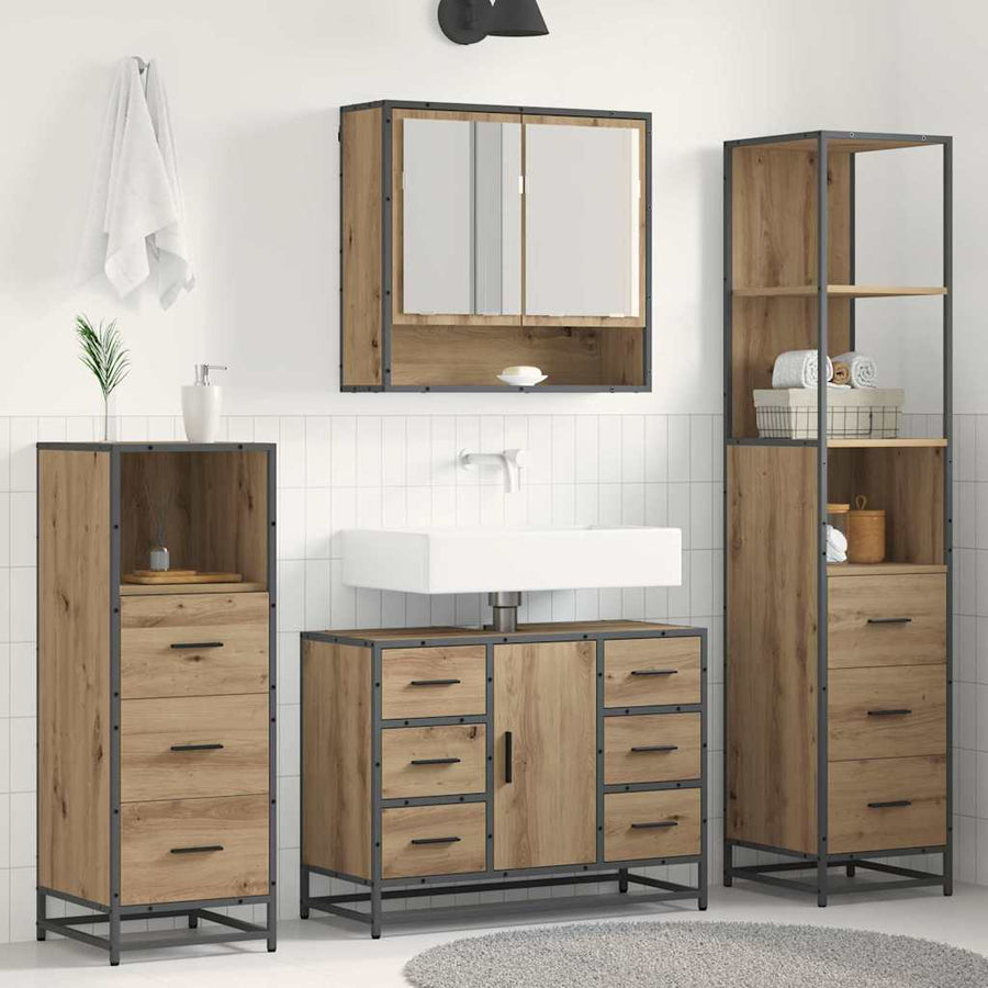 Badkamermeubelset 4 Pcs Artisanaal Eikenkleurig Bewerkt Hout