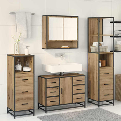 Badkamermeubelset 4 Pcs Artisanaal Eikenkleurig Bewerkt Hout