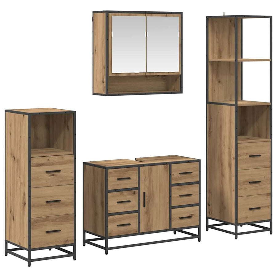 Badkamermeubelset 4 Pcs Artisanaal Eikenkleurig Bewerkt Hout