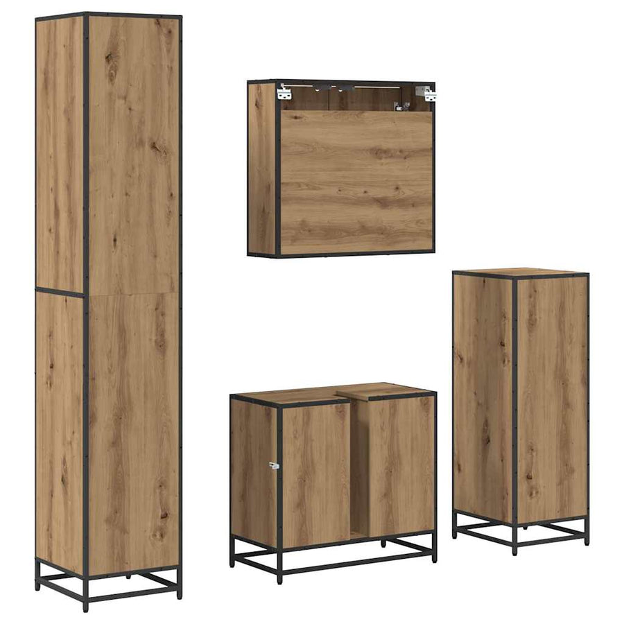 Badkamermeubelset 4 Pcs Artisanaal Eikenkleurig Bewerkt Hout