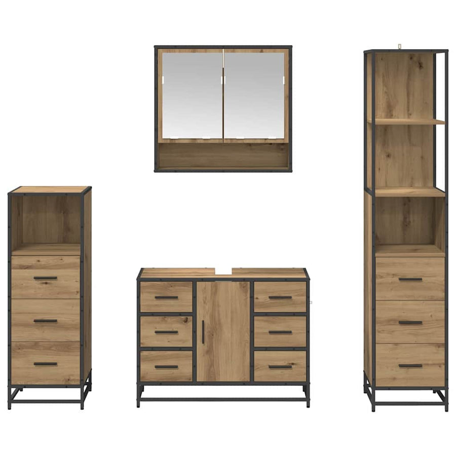 Badkamermeubelset 4 Pcs Artisanaal Eikenkleurig Bewerkt Hout