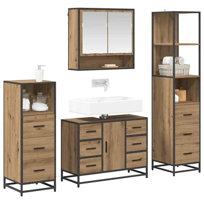 Badkamermeubelset 4 Pcs Artisanaal Eikenkleurig Bewerkt Hout