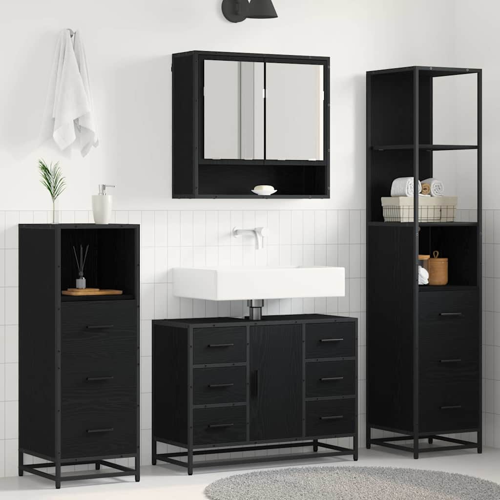 Badkamermeubelset met lade 4 pcs Zwart eiken 80 x 33 x 60 cm