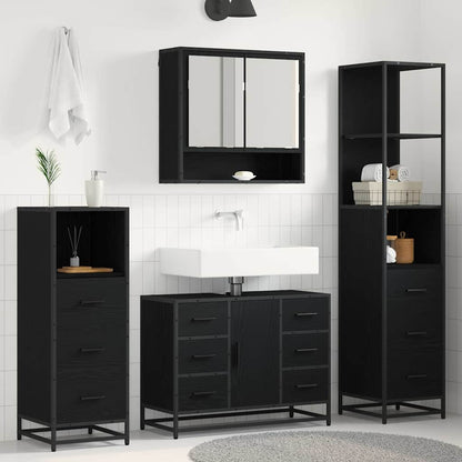 Badkamermeubelset met lade 4 pcs Zwart eiken 80 x 33 x 60 cm