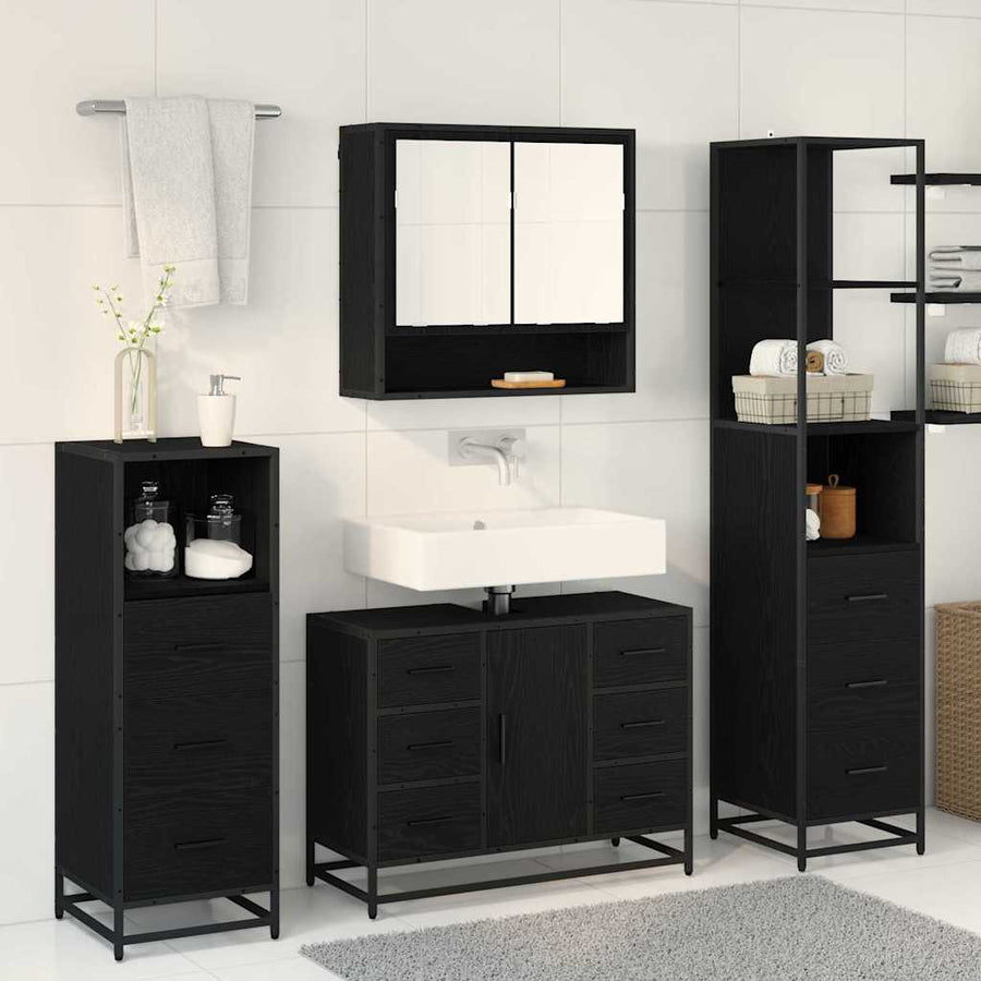 Badkamermeubelset met lade 4 pcs Zwart eiken 80 x 33 x 60 cm