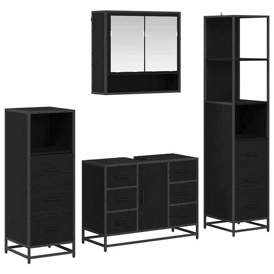 Badkamermeubelset met lade 4 pcs Zwart eiken 80 x 33 x 60 cm