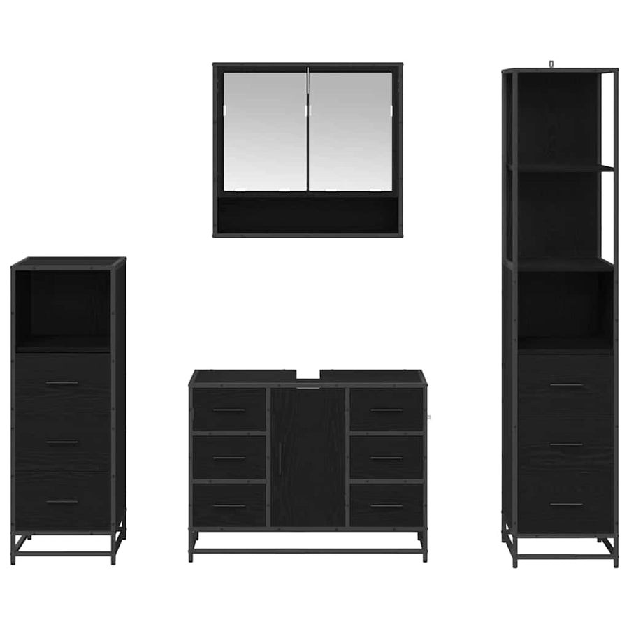 Badkamermeubelset met lade 4 pcs Zwart eiken 80 x 33 x 60 cm