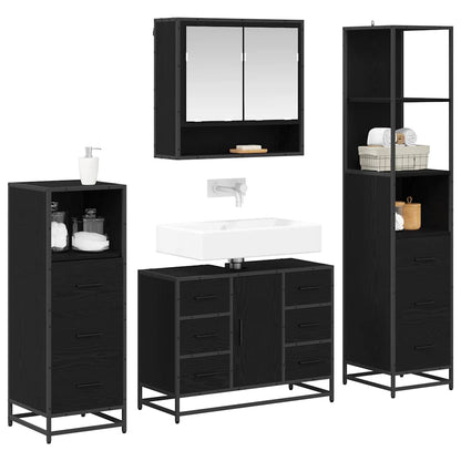 Badkamermeubelset met lade 4 pcs Zwart eiken 80 x 33 x 60 cm
