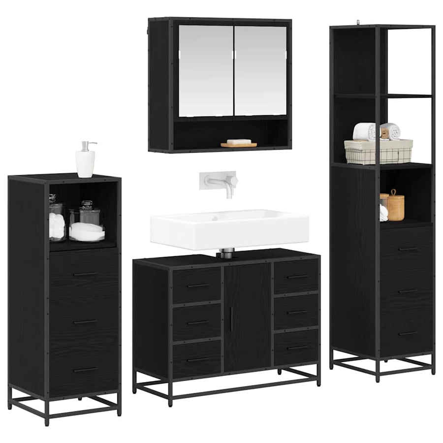 Badkamermeubelset met lade 4 pcs Zwart eiken 80 x 33 x 60 cm