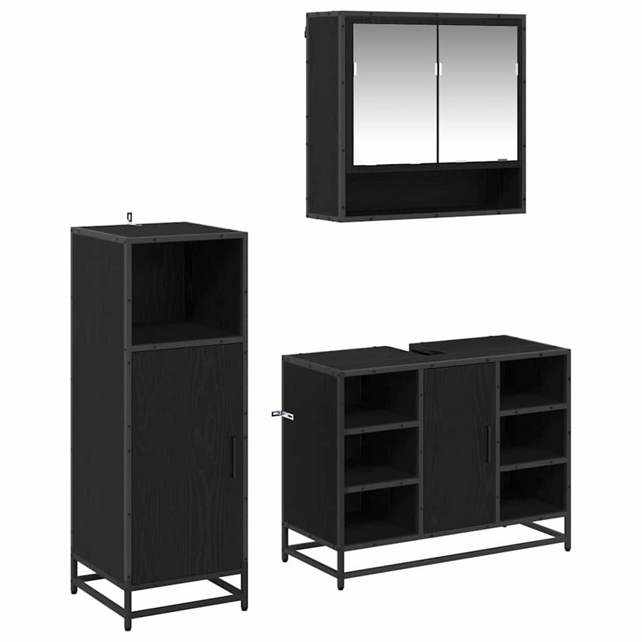Badkamermeubelset met plank 3 pcs Zwart Eiken Bewerkt hout