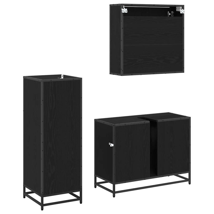 Badkamermeubelset met plank 3 pcs Zwart Eiken Bewerkt hout