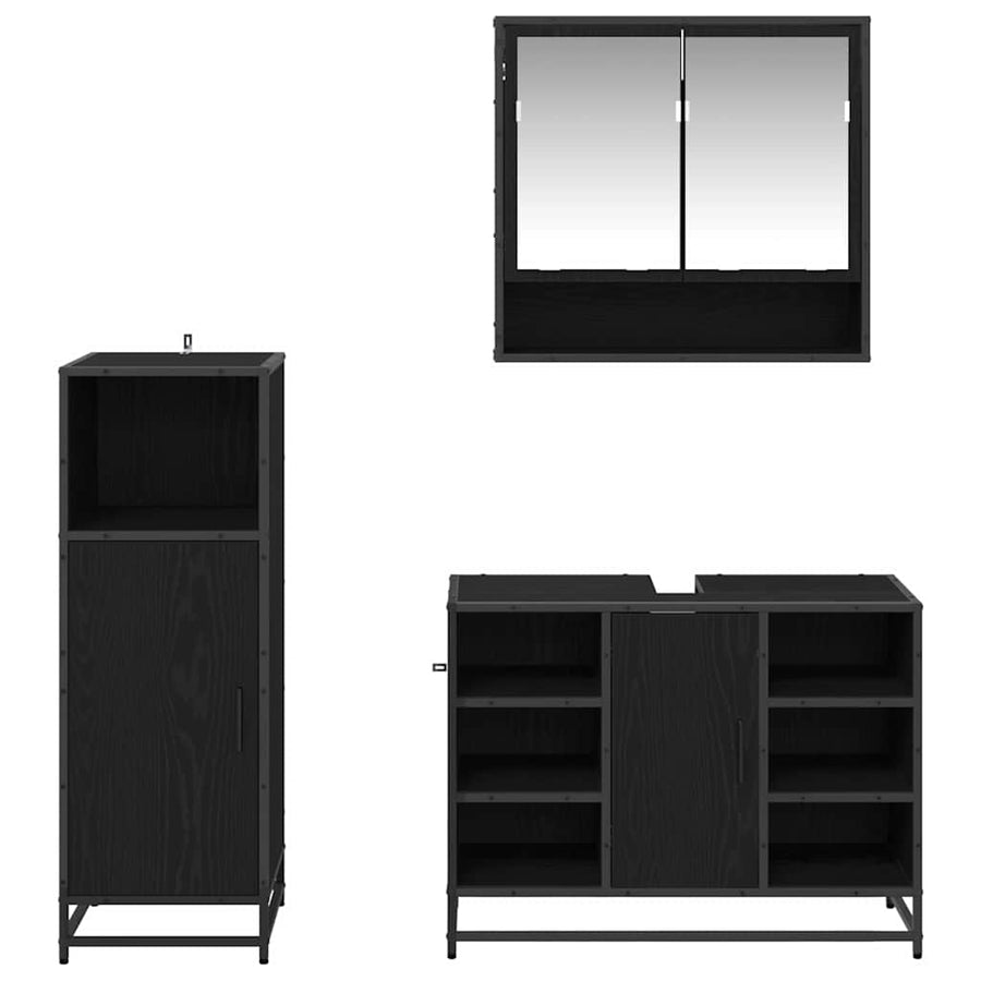 Badkamermeubelset met plank 3 pcs Zwart Eiken Bewerkt hout