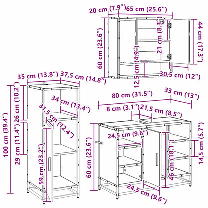 Badkamermeubelset met plank 3 pcs Zwart Eiken Bewerkt hout