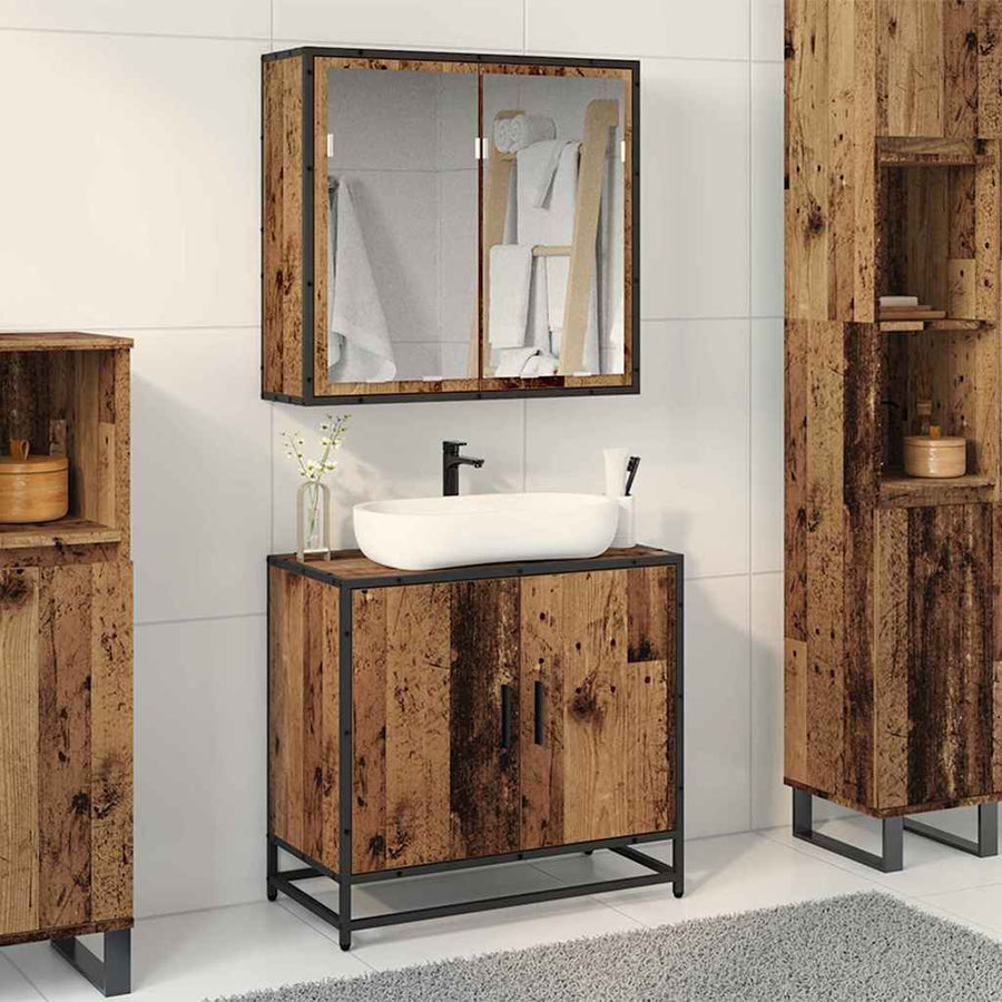 Badkamermeubelset 2 pcs Oud hout 65 x 33 x 60 cm Bewerkt hout