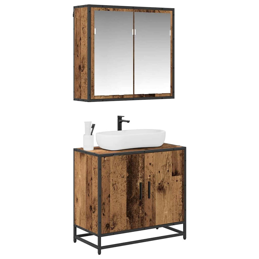 Badkamermeubelset 2 pcs Oud hout 65 x 33 x 60 cm Bewerkt hout