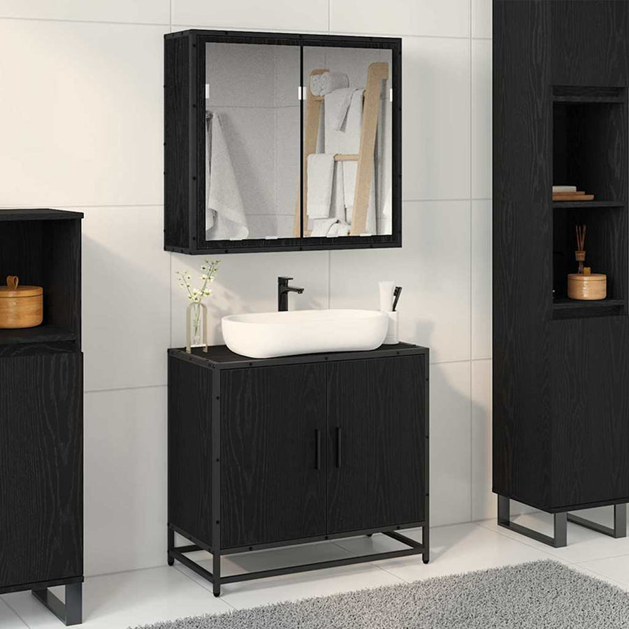 Badkamermeubelset met opslag 2 pcs Zwart eiken 65 x 33 x 60 cm