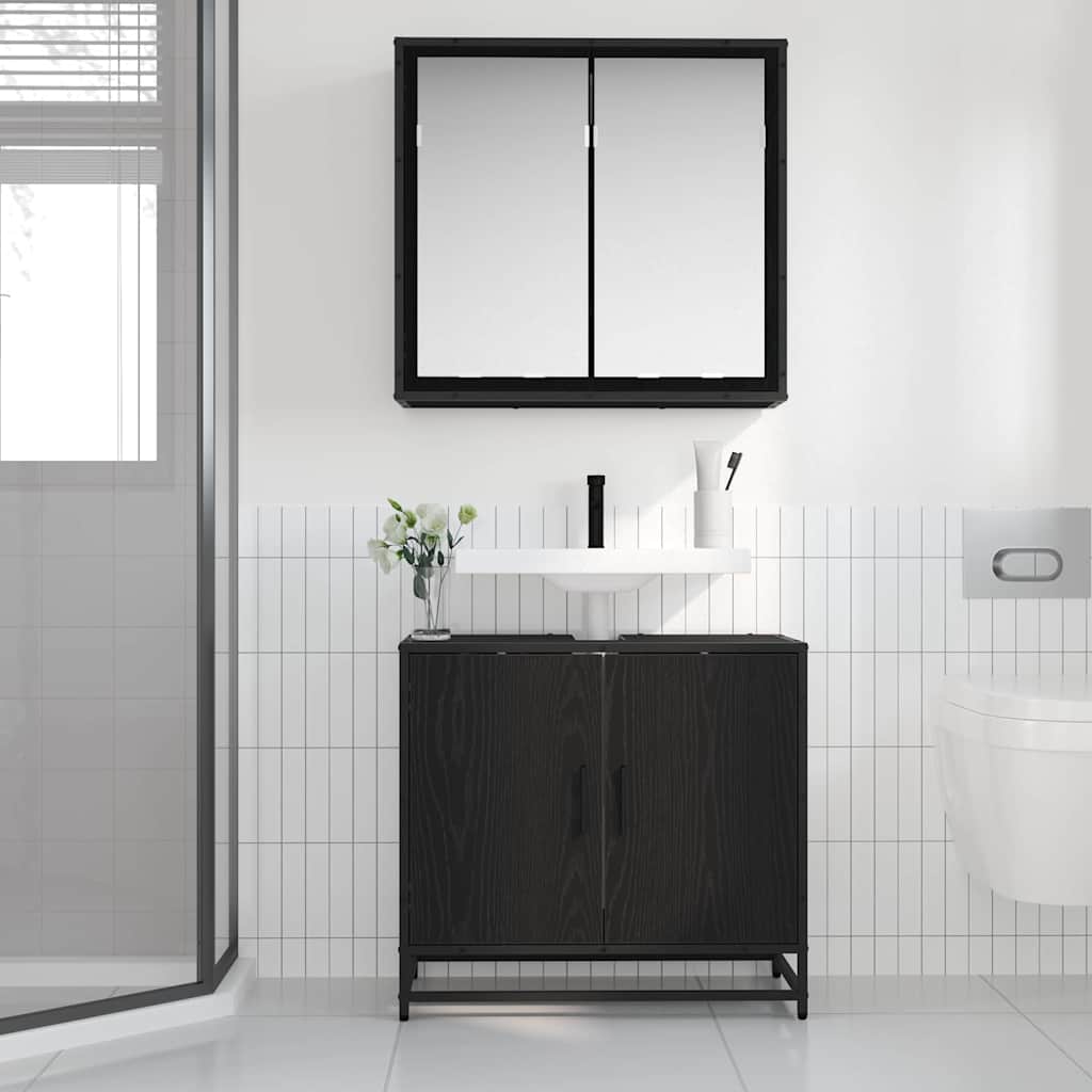 Badkamermeubelset met opslag 2 pcs Zwart eiken 65 x 33 x 60 cm