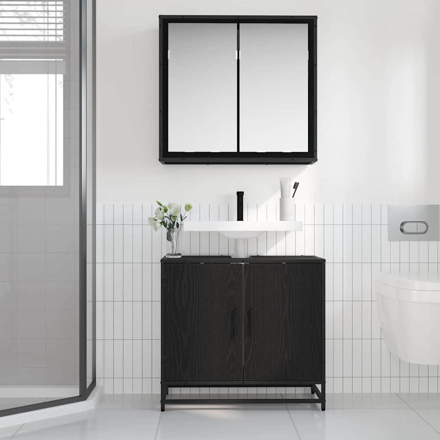 Badkamermeubelset met opslag 2 pcs Zwart eiken 65 x 33 x 60 cm