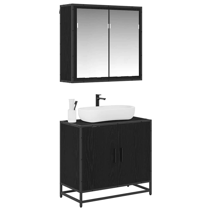 Badkamermeubelset met opslag 2 pcs Zwart eiken 65 x 33 x 60 cm
