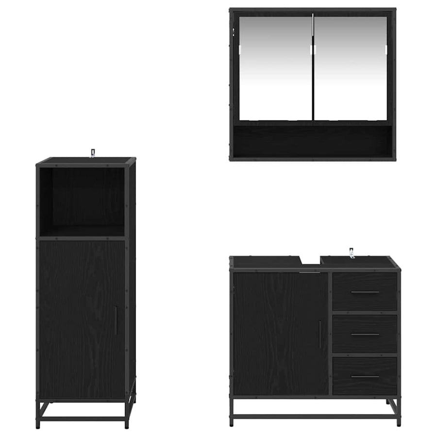 Badkamermeubelset met lade 3 pcs Zwart Eiken Bewerkt hout
