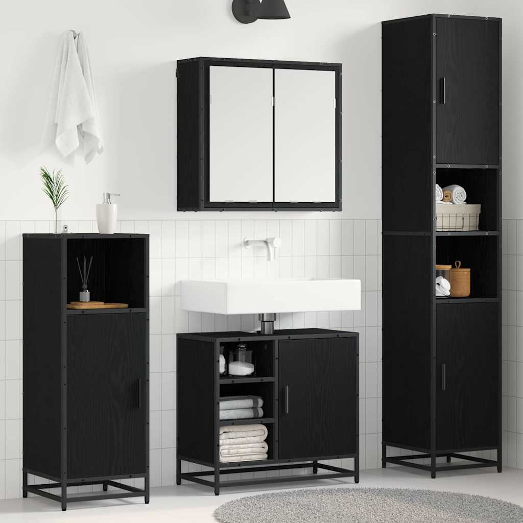 Badkamermeubelset met opslag 4 pcs Zwart eiken 65 x 33 x 60 cm