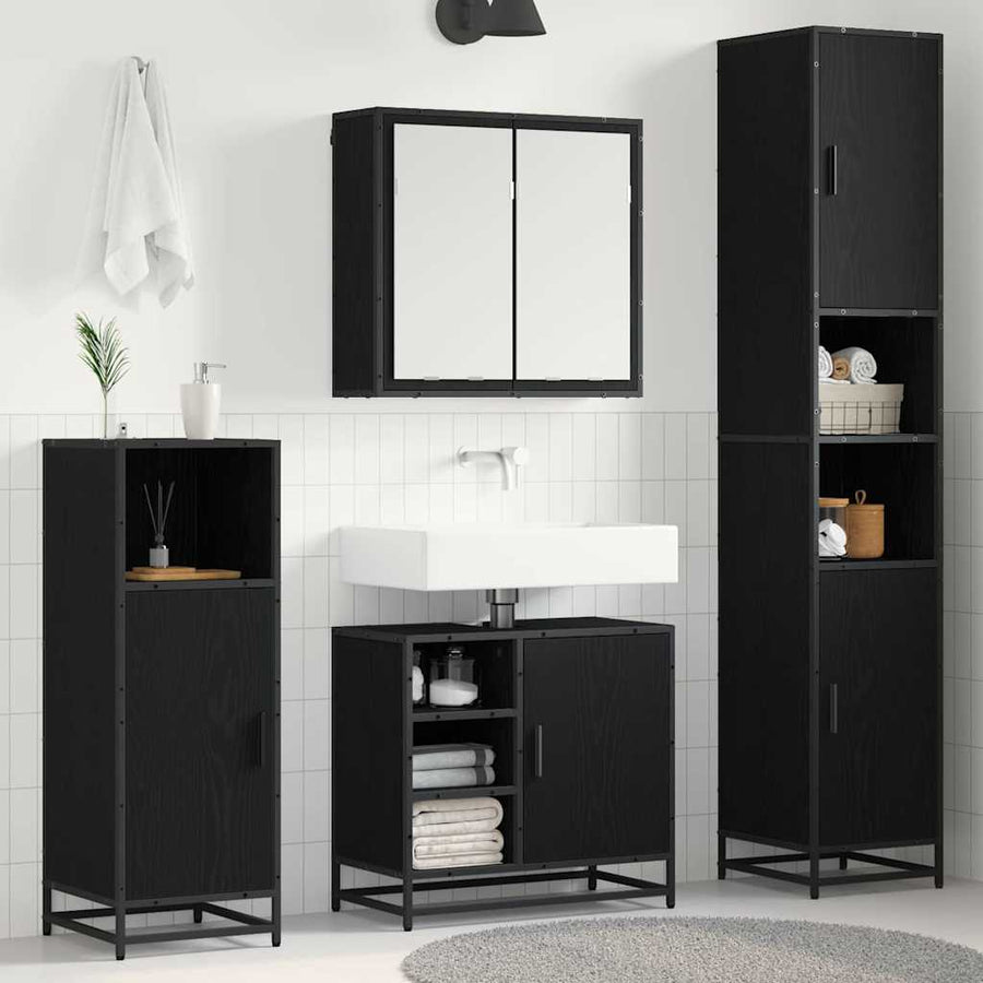 Badkamermeubelset met opslag 4 pcs Zwart eiken 65 x 33 x 60 cm