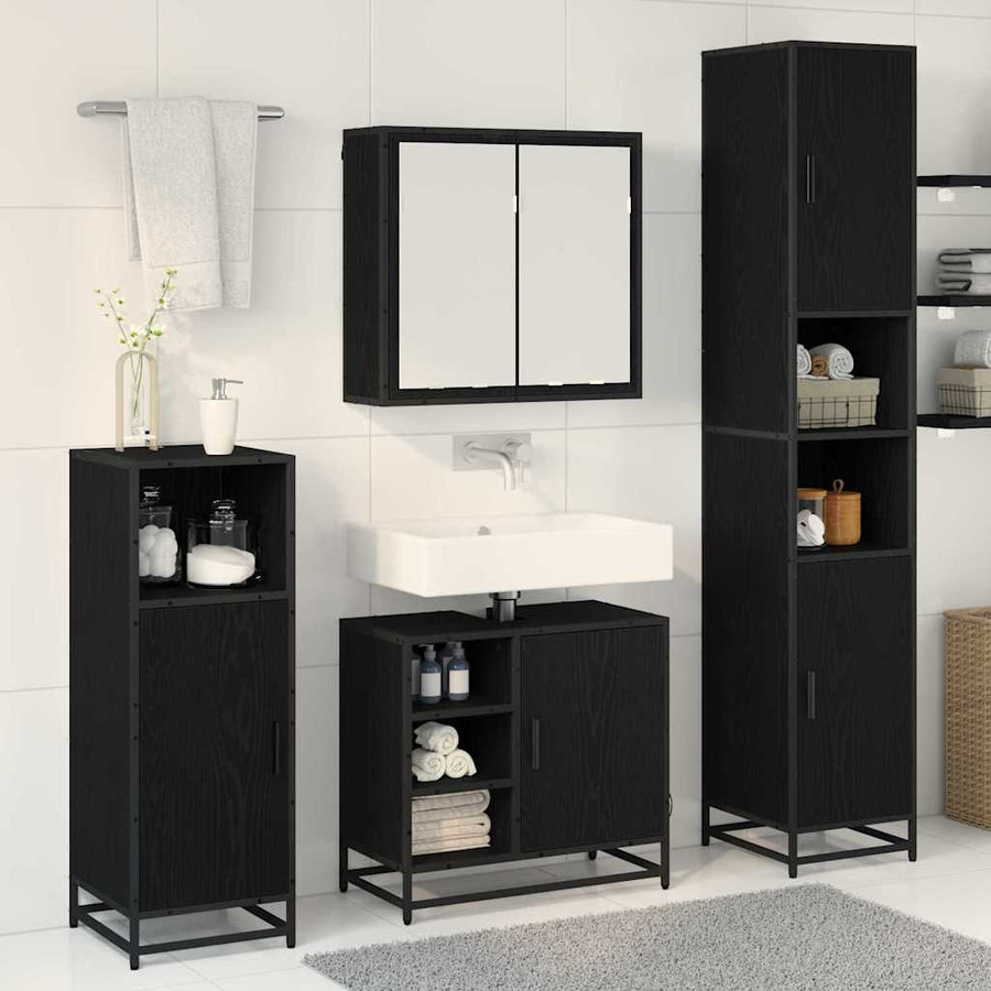 Badkamermeubelset met opslag 4 pcs Zwart eiken 65 x 33 x 60 cm
