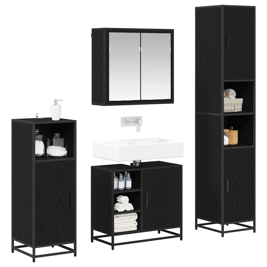 Badkamermeubelset met opslag 4 pcs Zwart eiken 65 x 33 x 60 cm