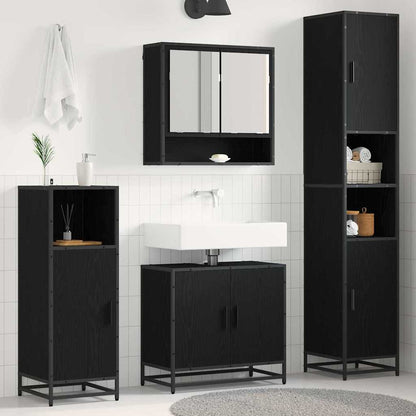 Badkamermeubelset met plank 4 pcs Zwart Eiken Bewerkt hout