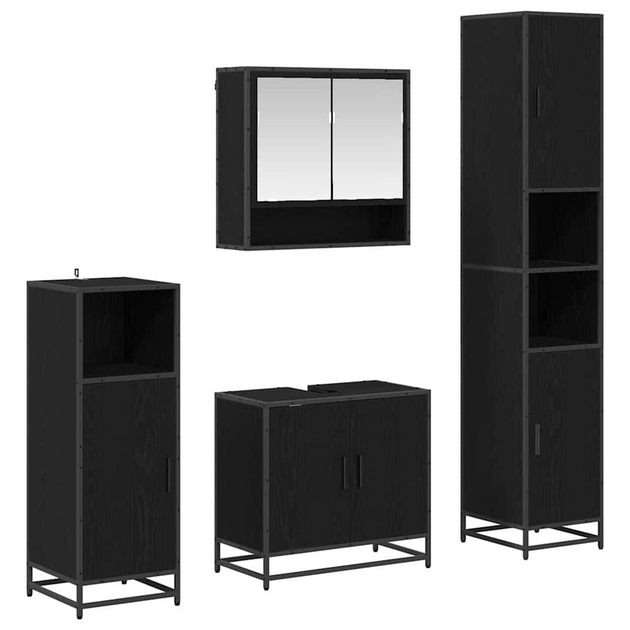 Badkamermeubelset met plank 4 pcs Zwart Eiken Bewerkt hout