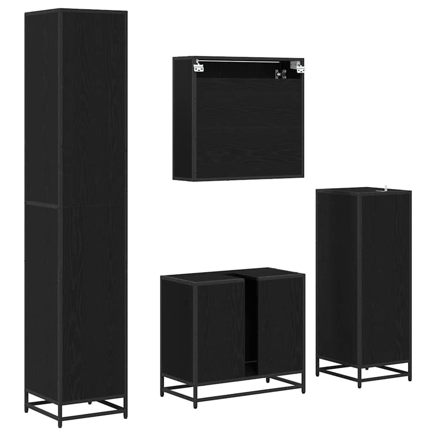 Badkamermeubelset met plank 4 pcs Zwart Eiken Bewerkt hout