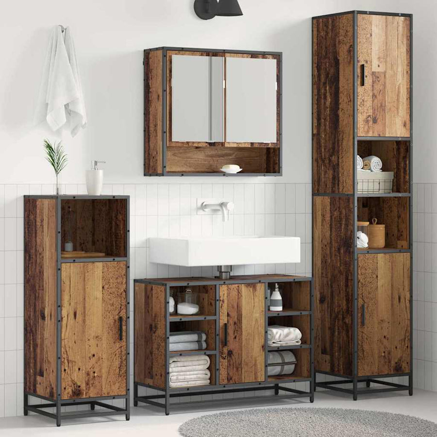 Badkamermeubelset met plank 3 pcs Oud Hout Bewerkt hout