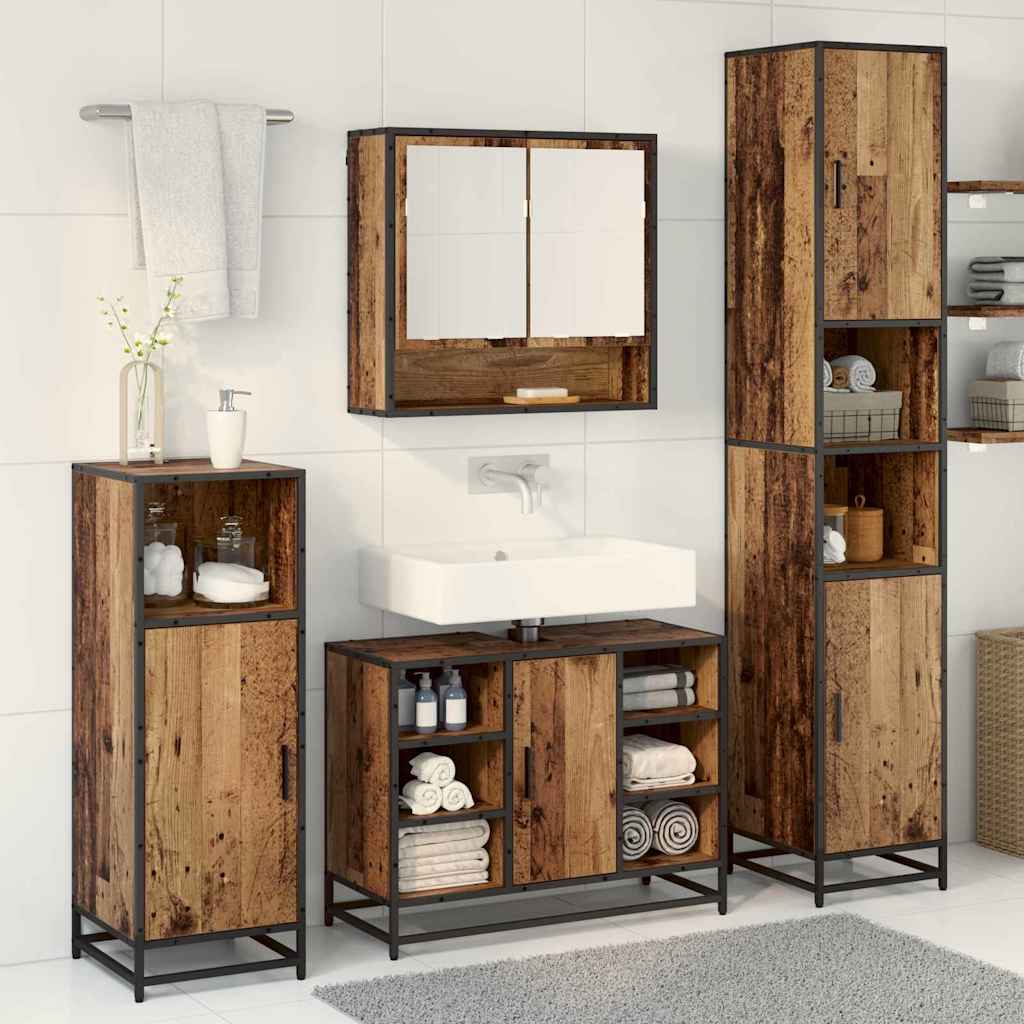 Badkamermeubelset met plank 3 pcs Oud Hout Bewerkt hout