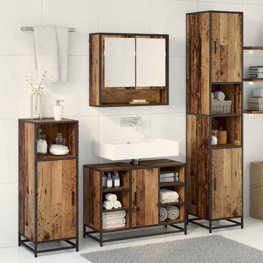 Badkamermeubelset met plank 3 pcs Oud Hout Bewerkt hout