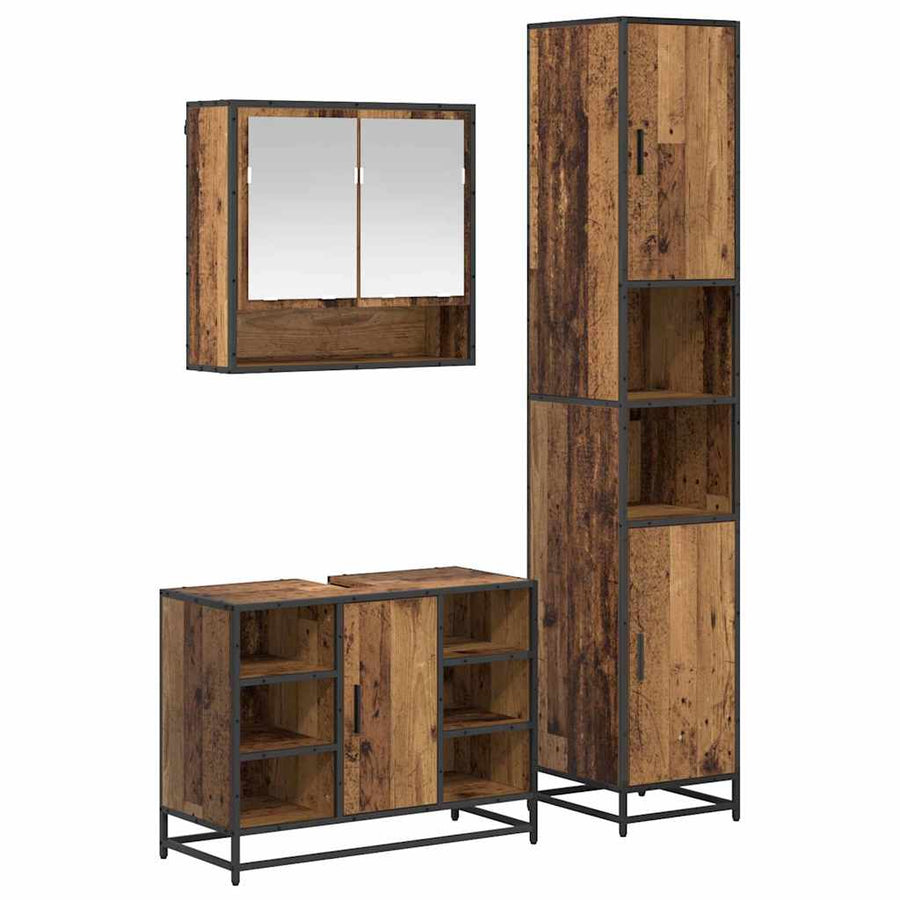 Badkamermeubelset met plank 3 pcs Oud Hout Bewerkt hout