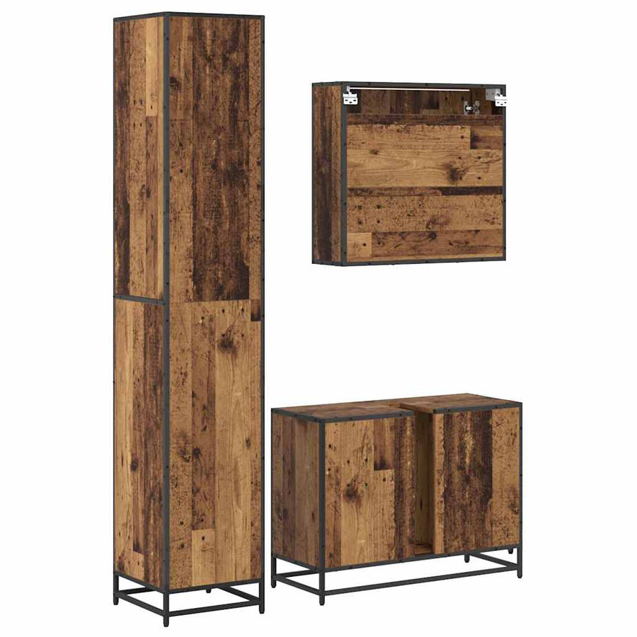 Badkamermeubelset met plank 3 pcs Oud Hout Bewerkt hout