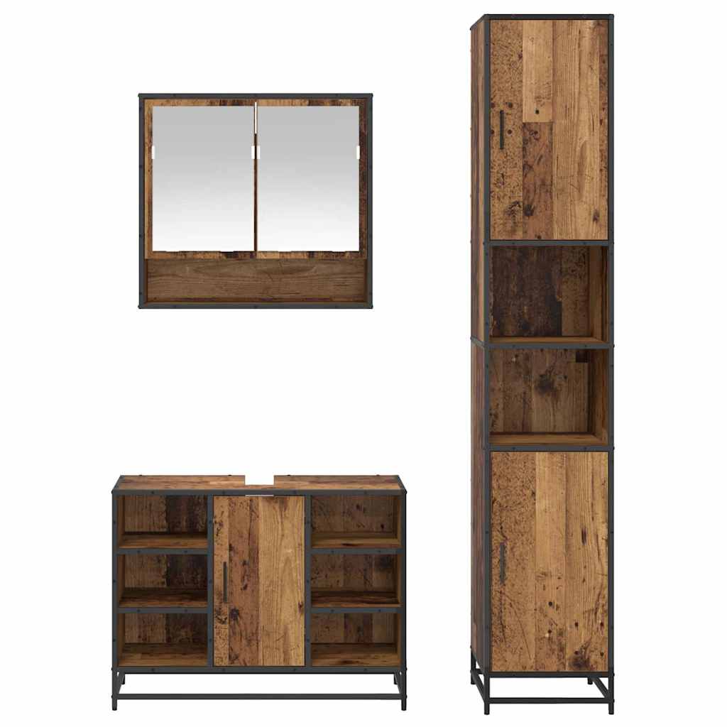 Badkamermeubelset met plank 3 pcs Oud Hout Bewerkt hout