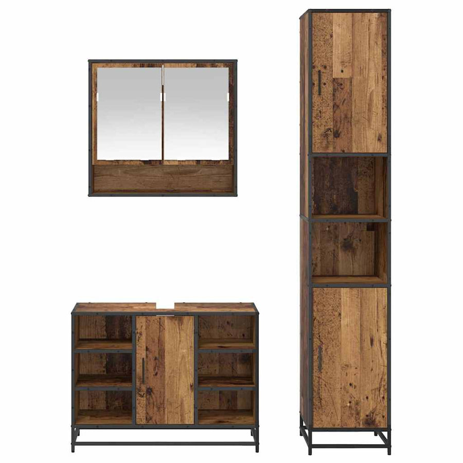 Badkamermeubelset met plank 3 pcs Oud Hout Bewerkt hout