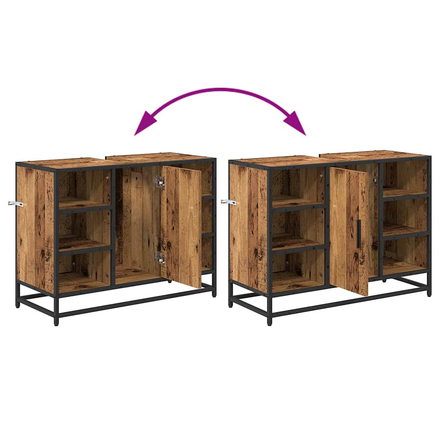 Badkamermeubelset met plank 3 pcs Oud Hout Bewerkt hout