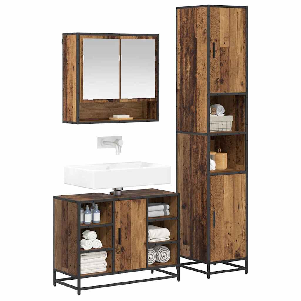Badkamermeubelset met plank 3 pcs Oud Hout Bewerkt hout
