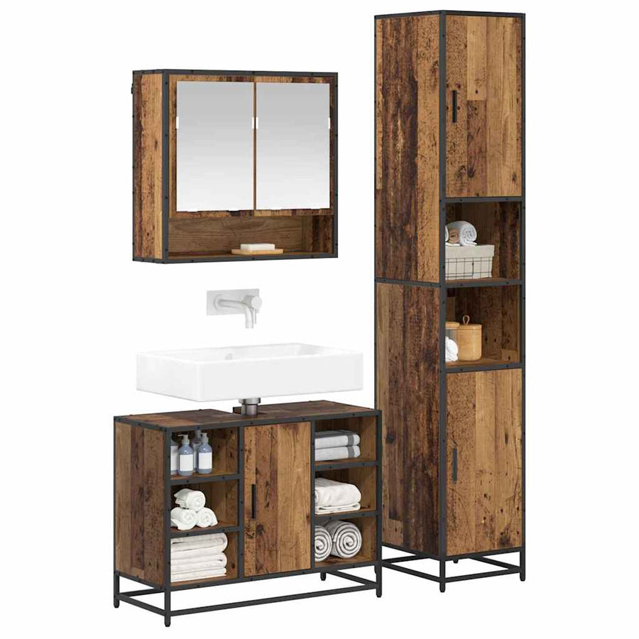 Badkamermeubelset met plank 3 pcs Oud Hout Bewerkt hout