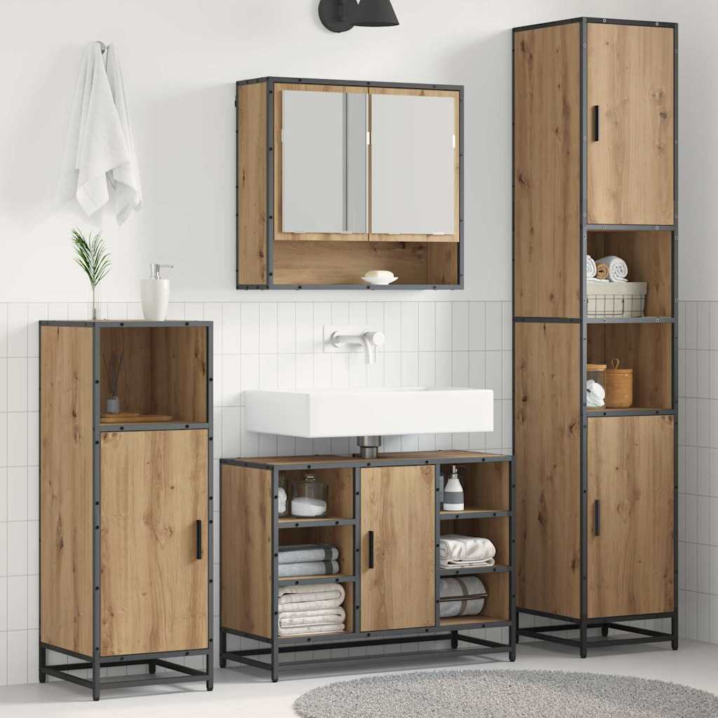 Badkamermeubelset met plank 3 pcs Artisan Eiken Bewerkt hout