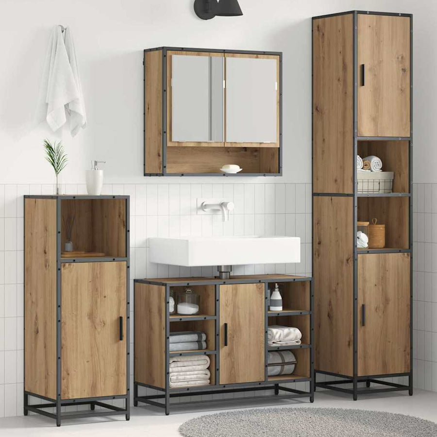 Badkamermeubelset met plank 3 pcs Artisan Eiken Bewerkt hout