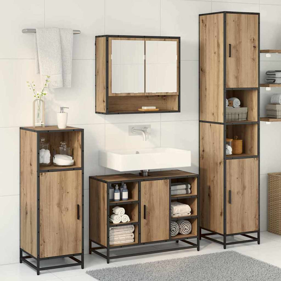 Badkamermeubelset met plank 3 pcs Artisan Eiken Bewerkt hout