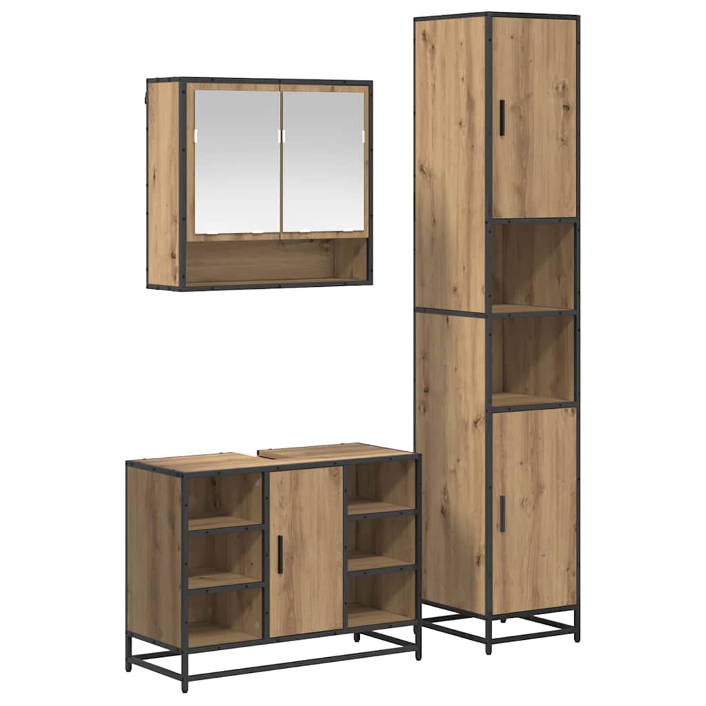 Badkamermeubelset met plank 3 pcs Artisan Eiken Bewerkt hout