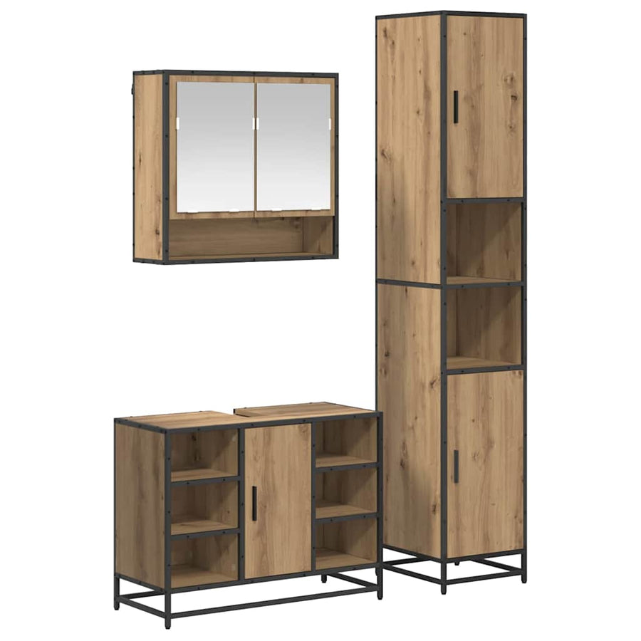 Badkamermeubelset met plank 3 pcs Artisan Eiken Bewerkt hout