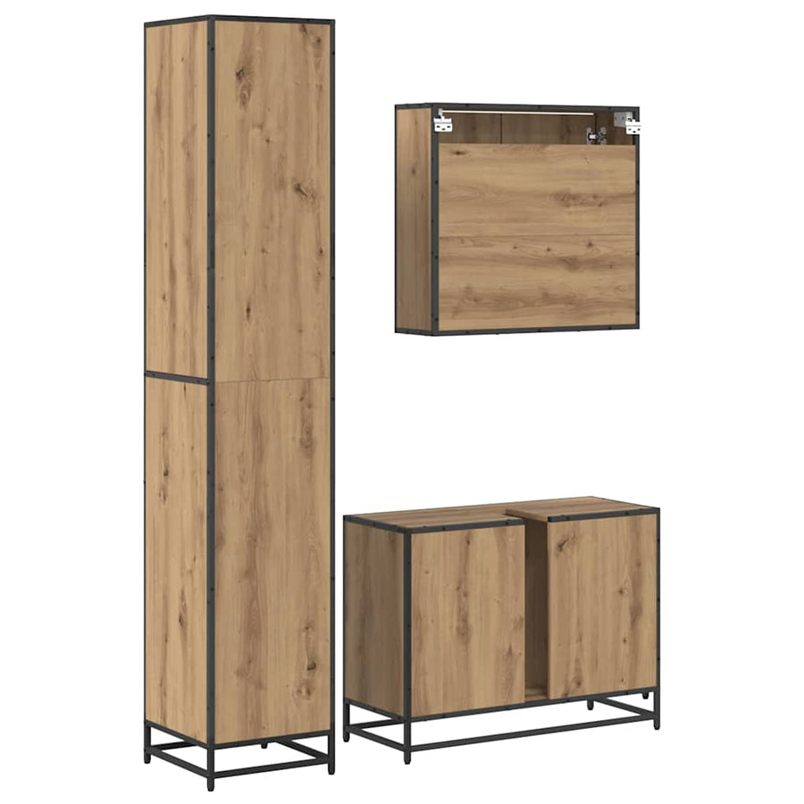 Badkamermeubelset met plank 3 pcs Artisan Eiken Bewerkt hout
