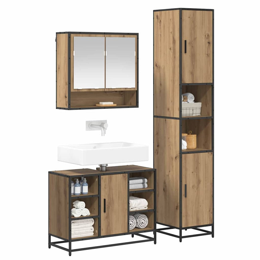 Badkamermeubelset met plank 3 pcs Artisan Eiken Bewerkt hout