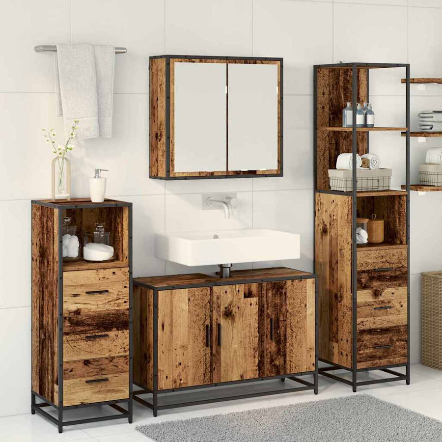 Badkamermeubelset 4 pcs Oud hout 90 x 33 x 60 cm Bewerkt hout