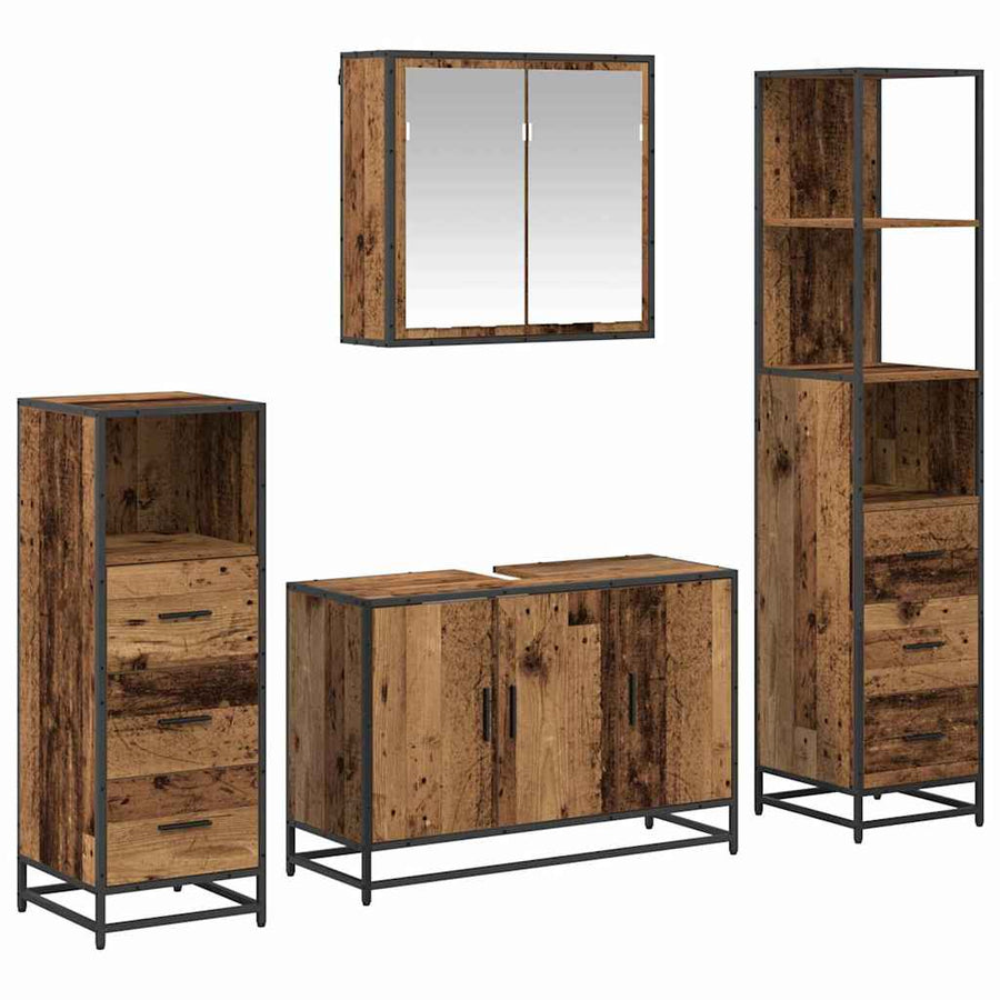 Badkamermeubelset 4 pcs Oud hout 90 x 33 x 60 cm Bewerkt hout